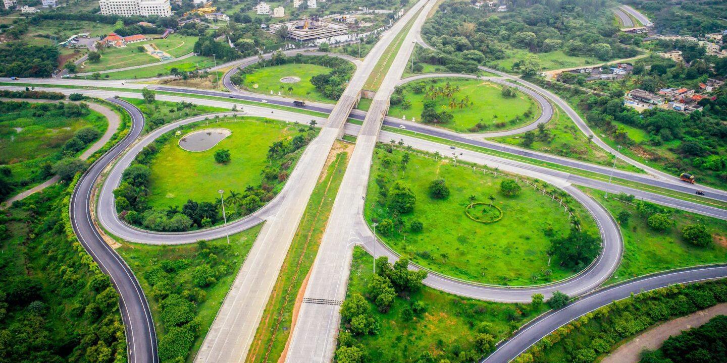 aerial shot of nice road in india