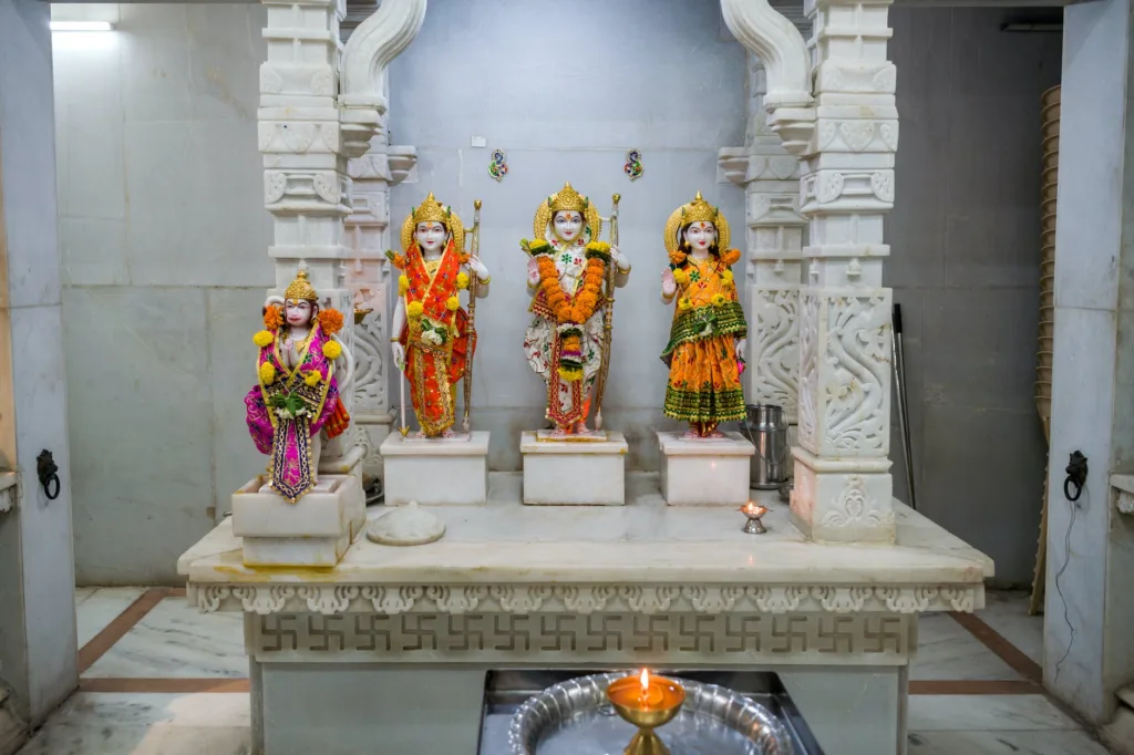 beautiful idols of lord rama goddess sita lord hanuman and laxman being worshipped at a hindu temple in mumbai india