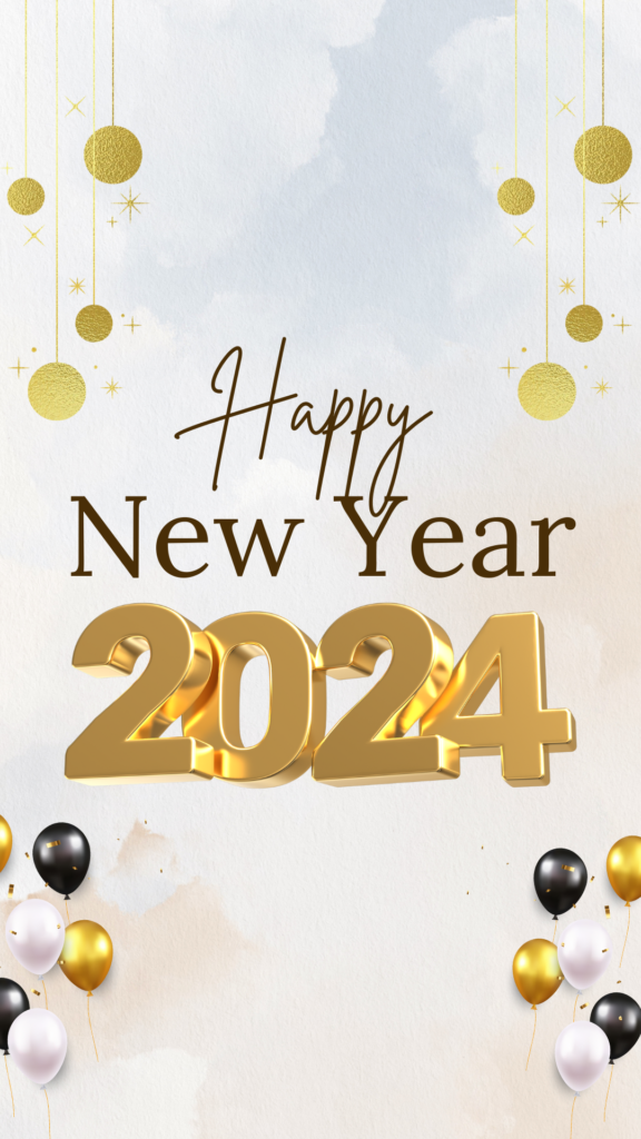 White and Gold Modern Happy New Year 2024 Instagram Story